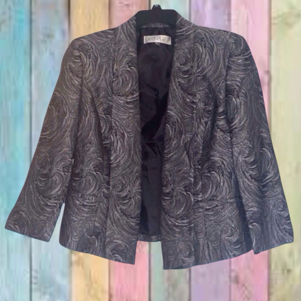 Kasper Black Silver Swirl Pattern Blazer Jacket NWOT